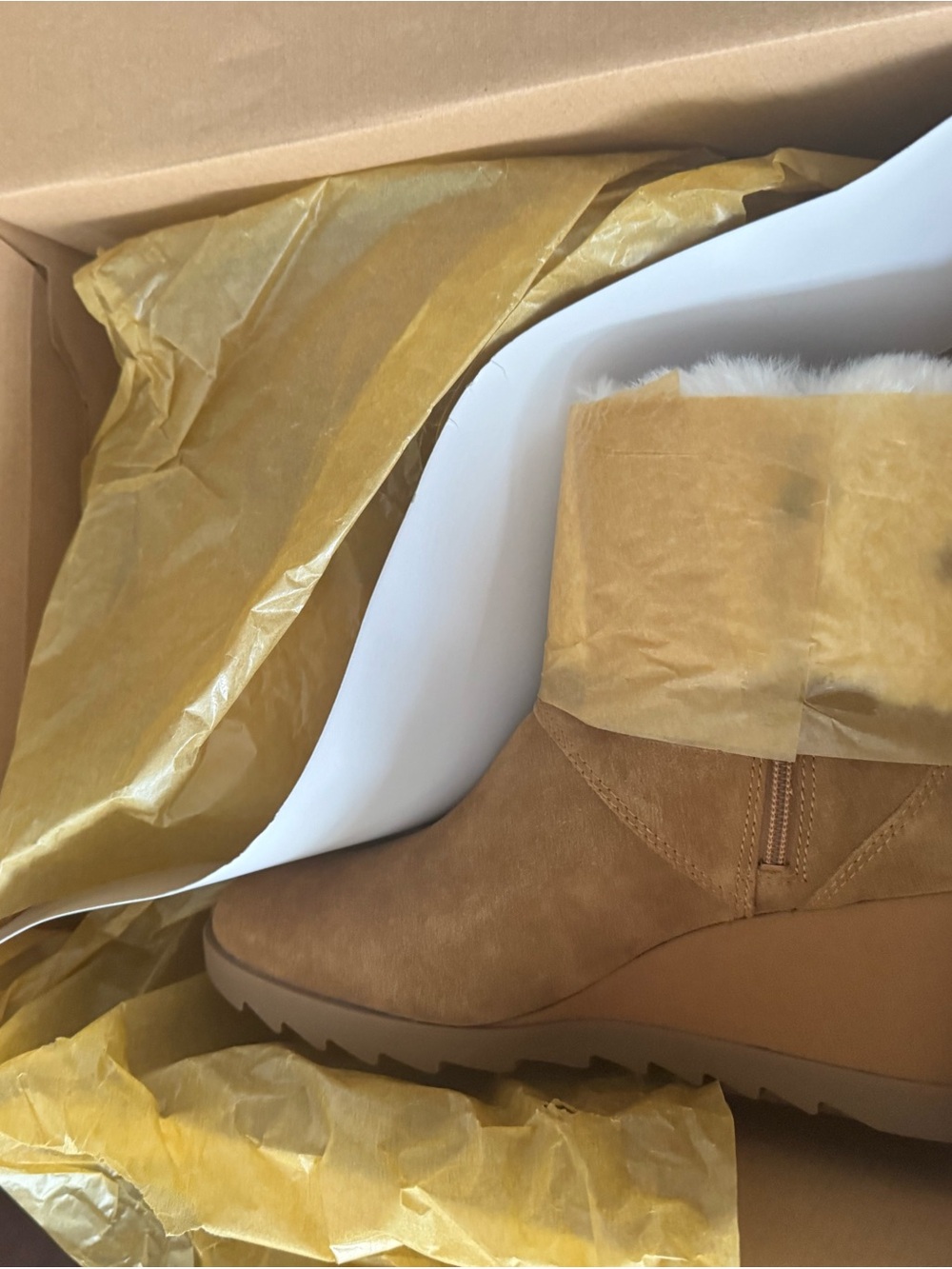 Koolaburra Tan Faux-Fur, Real Suede Wedge Ankle Boots